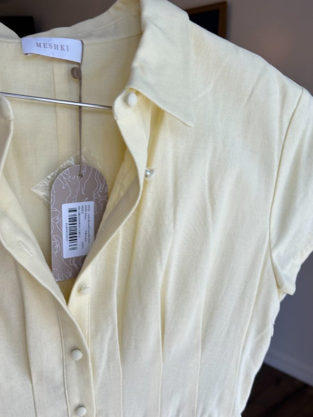 Meshki NWT Aysha Buttoned Linen Mini Dress - Lemon, L - Picture 14 of 15